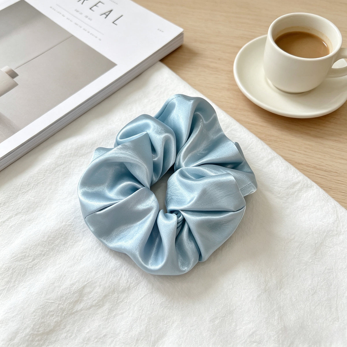 POFFLET Soft Shine Scrunchie in Mist Blue